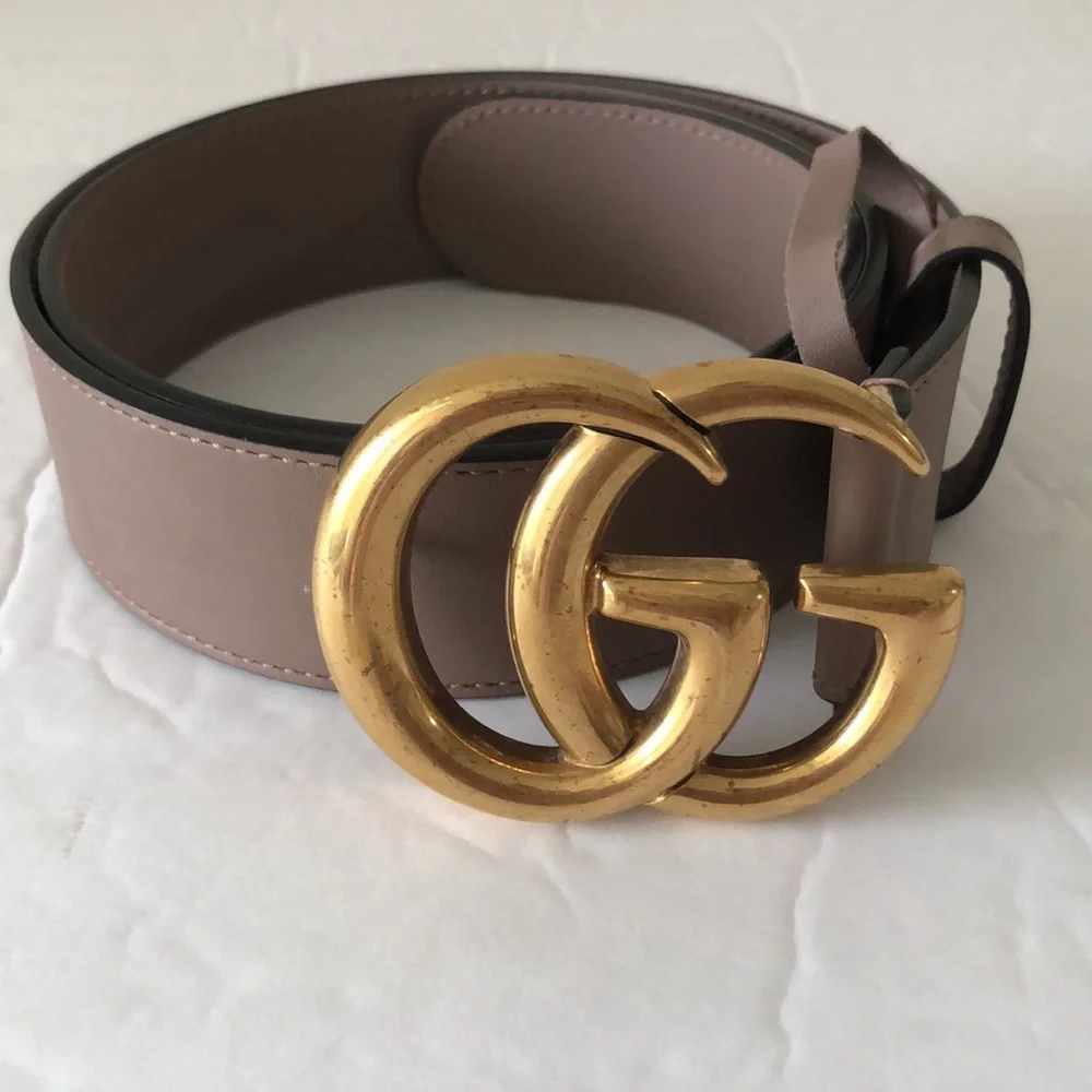 Gucci Authentic Double G  Leather Belt Moon Porcelain Rose 85/34, 1.5